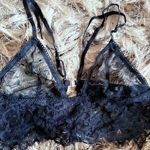 For Love And Lemons Black Lace Bra with Scalloped Edges